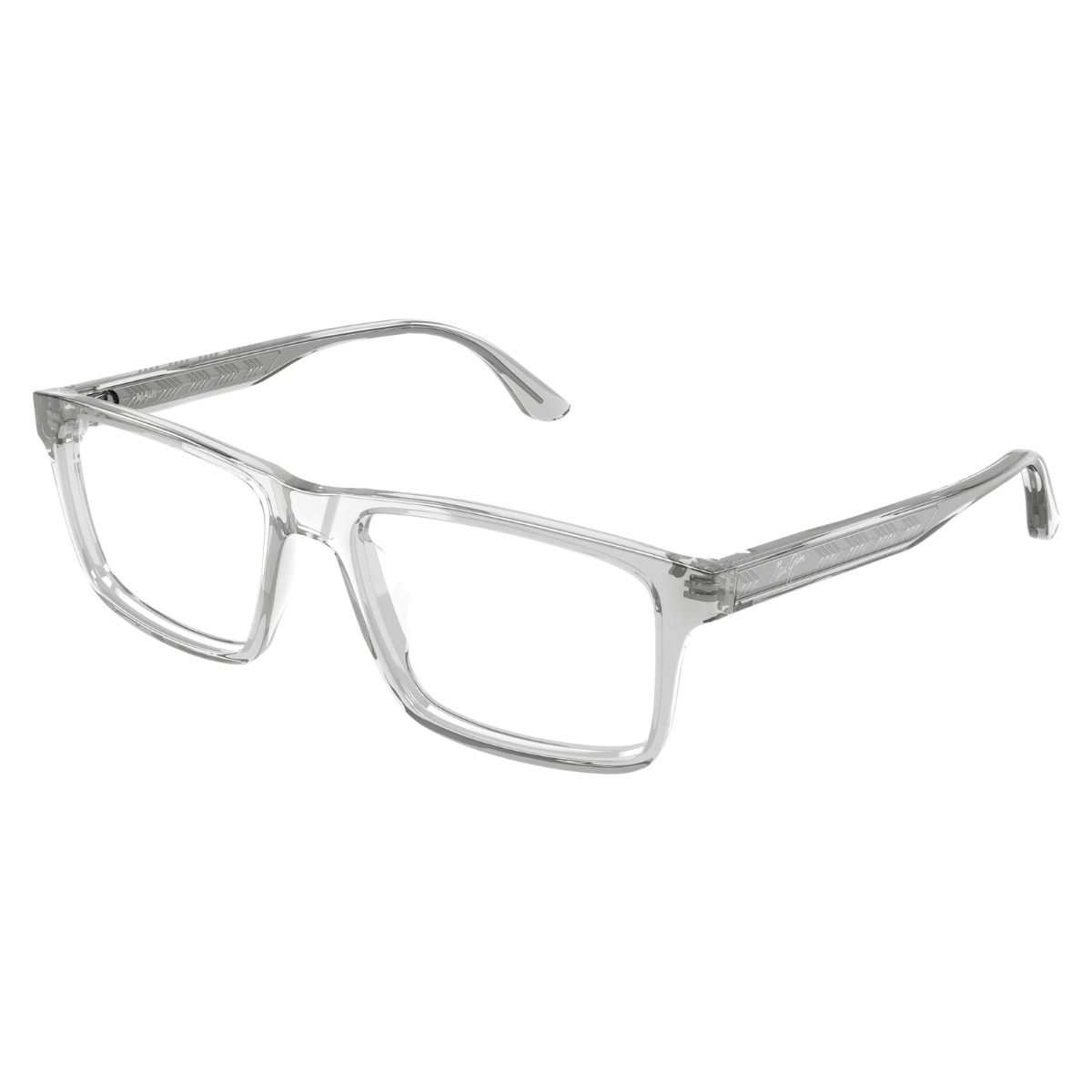 transparent grey eyeglasses on white background